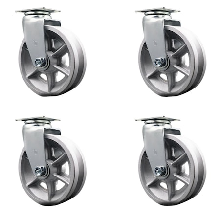 Service Caster 6'' V-Groove Semi Steel Wheel Swivel Caster Set with Bronze Bearings, 4PK SCC-20S620-VGBZ-4